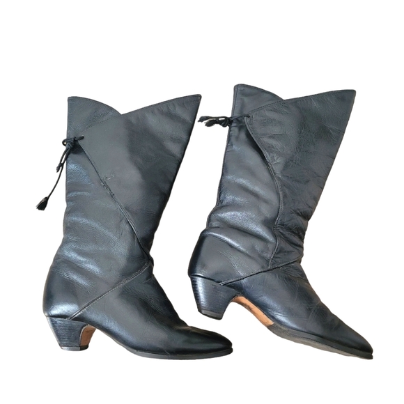 Vintage 80's black genuine leather mid calf boots Size 7 - Picture 5 of 16